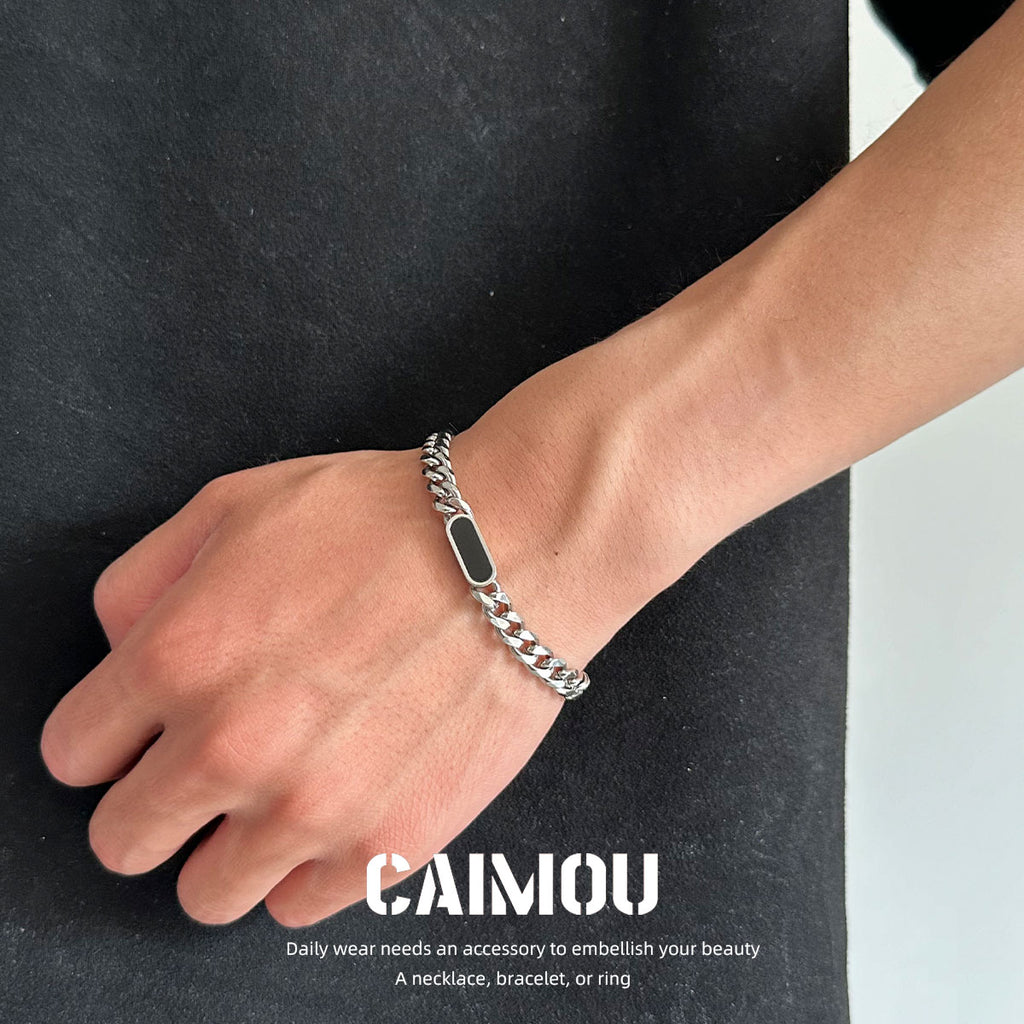 Geometric Black Tag Curb Bracelet