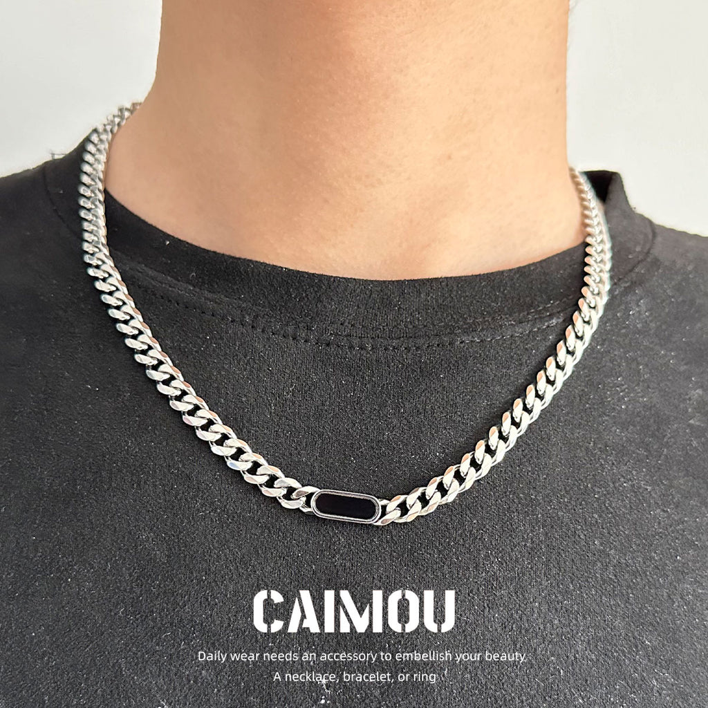Geometric Black Tag Curb Necklace