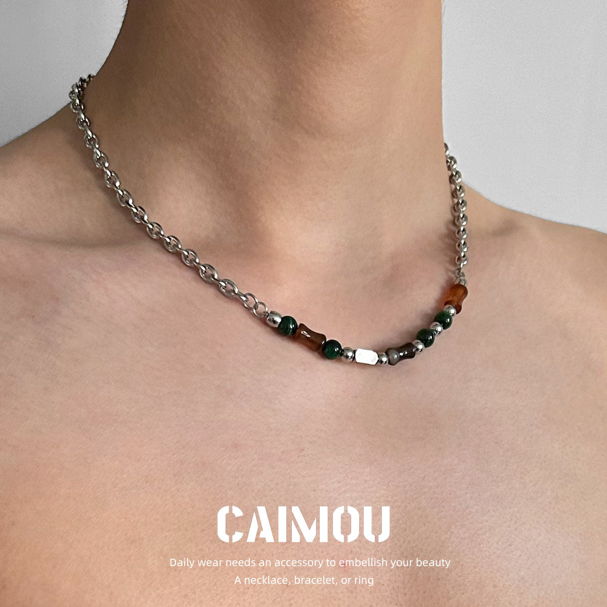 Dark Green Natural Stone Spliced Necklace