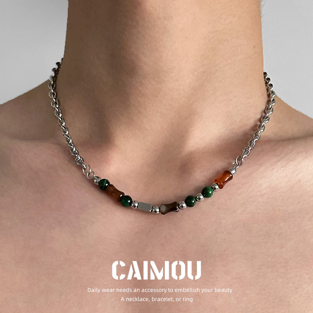Dark Green Natural Stone Spliced Necklace