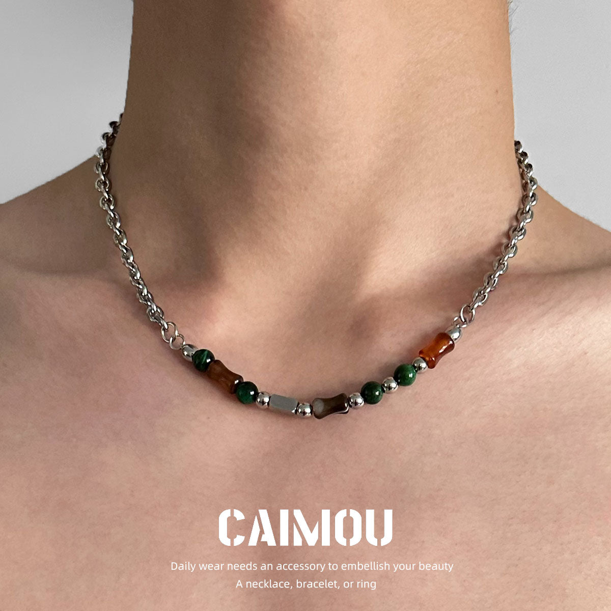 Dark Green Natural Stone Spliced Necklace
