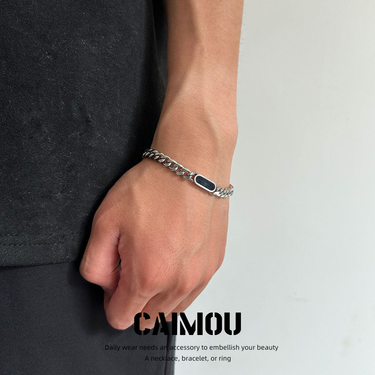 Geometric Black Tag Curb Bracelet