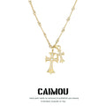 Gold Double Cross Rhinestone Necklace